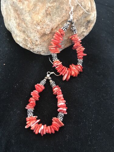 Navajo Red Spiny Oyster Sterling Silver Earrings | Southwestern Handcrafted | 3758
