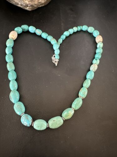 Graduated Blue Turquoise Navajo Pearls Necklace | Sterling Silver | Authentic Native American | 20" | 16952