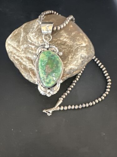 Sonoran Gold Turquoise Pendant Necklace | Navajo Sterling Silver Beads | Authentic Native American Handmade | 14854