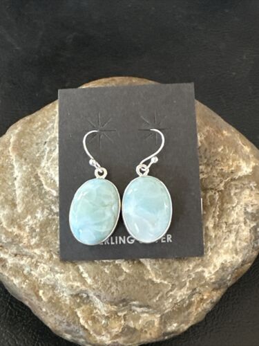 Navajo Blue Larimar Dangle Earrings | Sterling Silver | Authentic Native American Handmade | 17297
