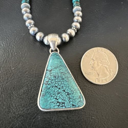 Men's Navajo Blue Spiderweb Turquoise Pendant Necklace | Sterling Silver | Authentic Native American Handmade | 16242
