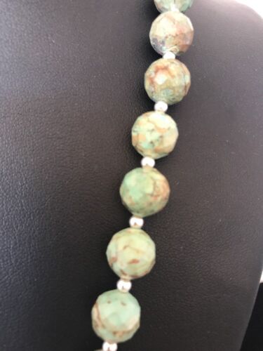Southwestern Green Turquoise Faceted Bead Necklace | Sterling Silver | 21" | 08128
