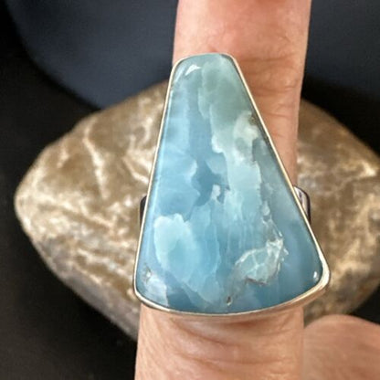 Navajo Blue Larimar Ring | Sterling Silver | Sz 7 | Authentic Native American Handmade | 17656