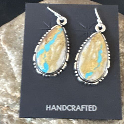 Navajo Blue Boulder Turquoise Dangle Earrings | Sterling Silver | Authentic Native American Handmade | 16497