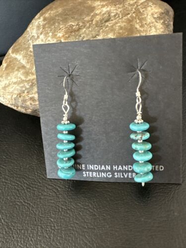 Navajo Blue Cluster Turquoise Bead Earrings | 6mm | Sterling Silver | Authentic Native American Handmade | 15843
