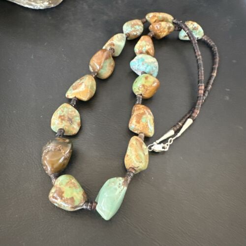 Navajo Green Turquoise Chunky Pearls Necklace | Sterling Silver Shell | 27" | Authentic Native American Handmade | 17397