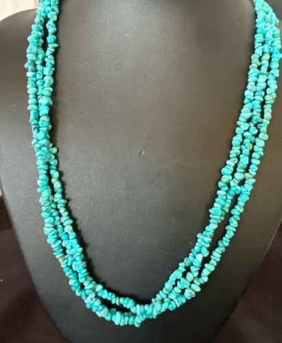Navajo Blue Kingman Nugget Turquoise Necklace | Sterling Silver | 20" | Authentic Native American Handmade | 17463