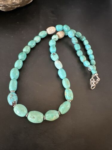Graduated Blue Turquoise Navajo Pearls Necklace | Sterling Silver | Authentic Native American | 20" | 16952
