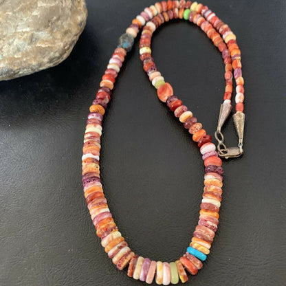 Navajo Spiny Oyster Turquoise Necklace | Sterling Silver | 22" | Authentic Native American Handmade | 10694