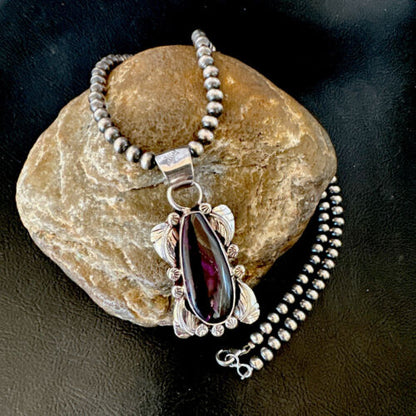 Navajo Pearls Purple Sugilite Pendant Necklace | Sterling Silver Beads | Authentic Native American Handmade | 16463