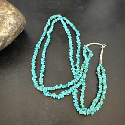 Navajo Blue Kingman Nugget Turquoise Necklace | Sterling Silver | 20" | Authentic Native American Handmade | 17462