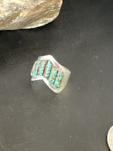 Navajo Men's Inlay Blue Spiderweb Turquoise Ring | Sterling Silver | Sz 12 | 15914
