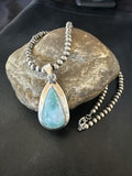 Navajo Blue Larimar Pendant Necklace | Sterling Silver Beads | Authentic Native American Handmade | 17564