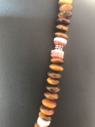 Men's Tiger Eye & Spiny Oyster Necklace | Navajo Pearls | Sterling Silver | 19" | 15227