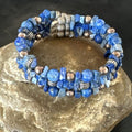 Navajo Lapis Silver Stainless Steel Memory Wire Bracelet | 6mm Beads | 6" | 17616