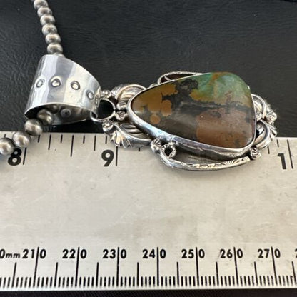 Men's Navajo Green Turquoise Pendant Necklace | Sterling Silver | Authentic Native American Handmade | 17532