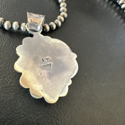 Navajo Orange Spiny Oyster Pendant Necklace | Sterling Silver | Authentic Native American Handmade | 15628
