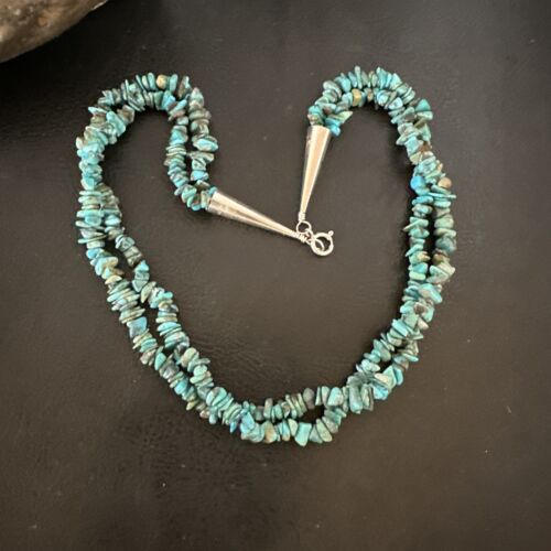 Men's Navajo Blue Kingman Turquoise Shell Necklace | 17" | Authentic Native American Handmade | 16954