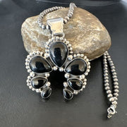 Men's Black Onyx Naja Pendant Necklace | Navajo Pearls | Sterling Silver | Authentic Native American Handmade | 16102