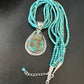 Blue Turquoise Pendant | Navajo Pearls | Sterling Silver Bead Necklace 17" | Multi-Strand | 15994