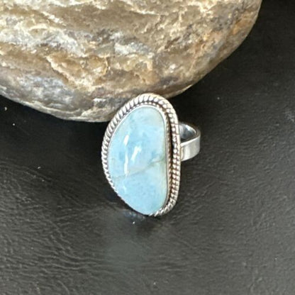 Navajo Blue Larimar Ring | Sterling Silver | Sz 10 | Authentic Native American Handmade | 17652