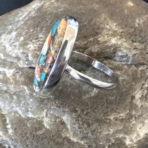 Navajo Turquoise Spiny Oyster Ring | Sterling Silver | Sz 8 | Authentic Native American Handmade | 16608