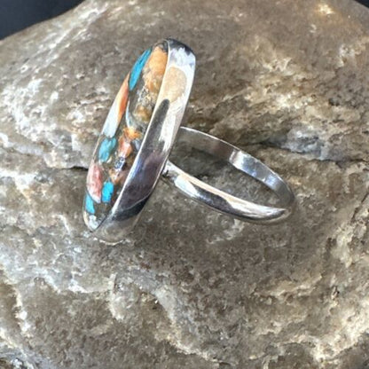 Navajo Turquoise Spiny Oyster Ring | Sterling Silver | Sz 8 | Authentic Native American Handmade | 16608