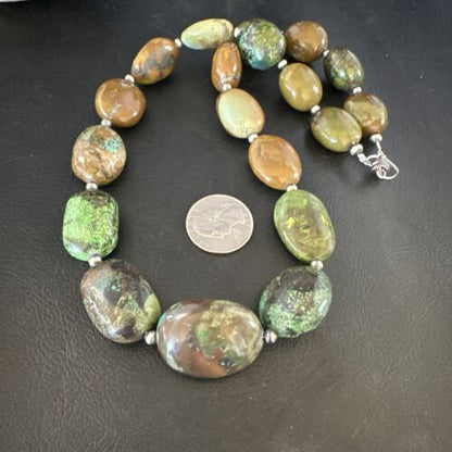 Navajo Green Turquoise Chunky Necklace | Sterling Silver | Graduated 20" | Authentic Native American | 15201
