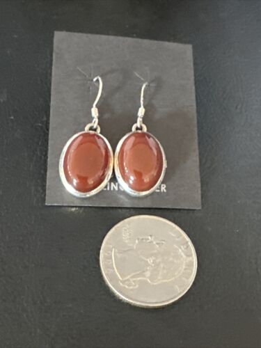 Navajo Burgundy Carnelian Dangle Earrings | Sterling Silver | Authentic Native American Handmade | 14927