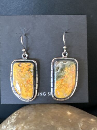 Navajo Bumblebee Jasper Earrings | Sterling Silver | Authentic Native American Handmade | 15828