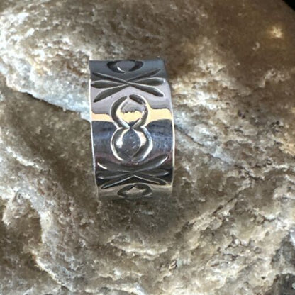 Navajo Stamped Wide Band Ring | Sterling Silver | Sz 7 | Authentic Native American Handmade | 15294