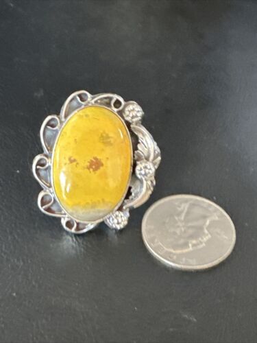 Navajo Yellow Bumble Bee Jasper Ring | Sterling Silver | Sz 9 | Authentic Native American Handmade | 14944