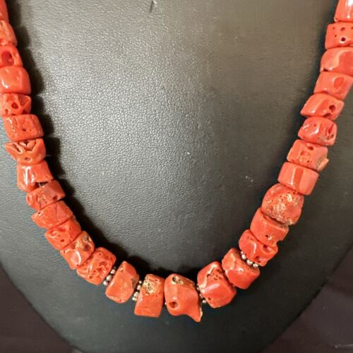 Navajo Graduated Red Coral Bead Necklace | Sterling Silver | 20" | Authentic Native American Handmade | 17375