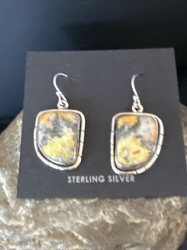 Navajo Bumblebee Jasper Earrings | Sterling Silver | Authentic Native American Handmade | 15827
