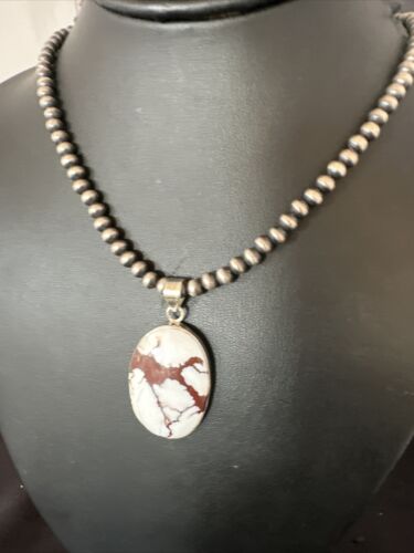 Navajo Wild Horse Turquoise Pendant | Sterling Silver Necklace with Pearls | Authentic Native American Handmade | 15717