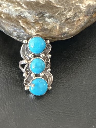 Navajo Blue Kingman Turquoise Cluster Ring | Authentic Native American Sterling Silver | Multi-Stone | Sz 7 | 16323