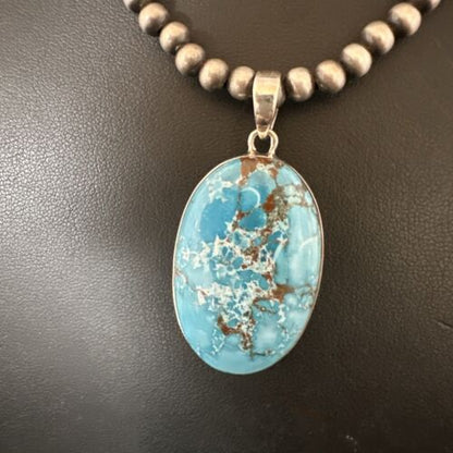 Navajo Blue Spiderweb Turquoise Pendant Necklace | Sterling Silver | Authentic Native American Handmade | 17015