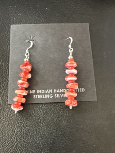 Navajo Red Spiny Oyster Bead Earrings | 6mm | Sterling Silver | Authentic Native American Handmade | 15844