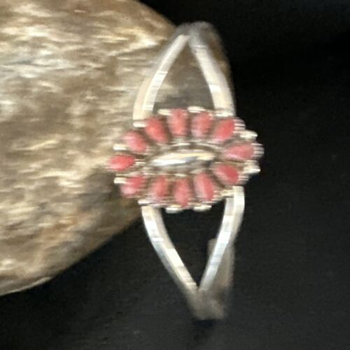 Navajo Red Coral Cluster Cuff Bracelet | Sterling Silver | Authentic Native American Handmade | 15245