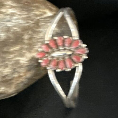 Navajo Red Coral Cluster Cuff Bracelet | Sterling Silver | Authentic Native American Handmade | 15245