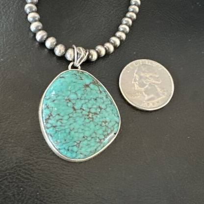 Men's Navajo Blue Spiderweb Turquoise Pendant Necklace | Sterling Silver | Authentic Native American Handmade | 16216