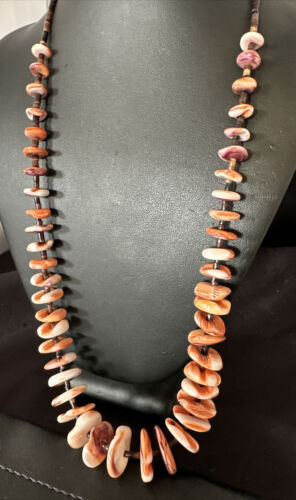 Navajo Red Spiny Oyster Shell Necklace | Sterling Silver | Authentic Native American | 30" | 16382