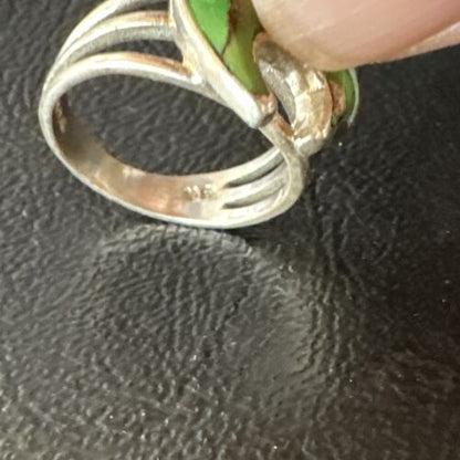 Navajo Bear Inlay Ring | Opal Green Turquoise | Sz 9.5 | Authentic Native American Handmade | 15396