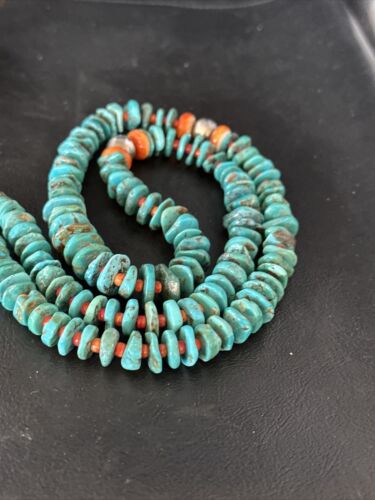 Navajo Blue Turquoise & Spiny Oyster Graduated Necklace | Sterling Silver | Authentic Native American | 28" | 14887