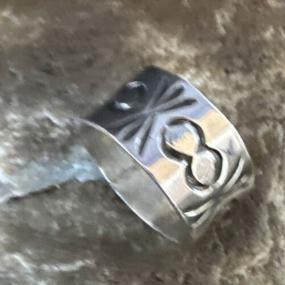 Navajo Stamped Wide Band Ring | Sterling Silver | Sz 7 | Authentic Native American Handmade | 15294