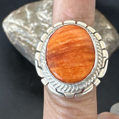 Navajo Orange Spiny Oyster Ring | Sterling Silver | Sz 6.5 | Authentic Native American Handmade | 16465