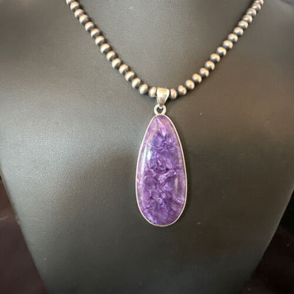 Navajo Pearls Purple Sugilite Pendant Necklace | Sterling Silver Beads | Authentic Native American Handmade | 15510