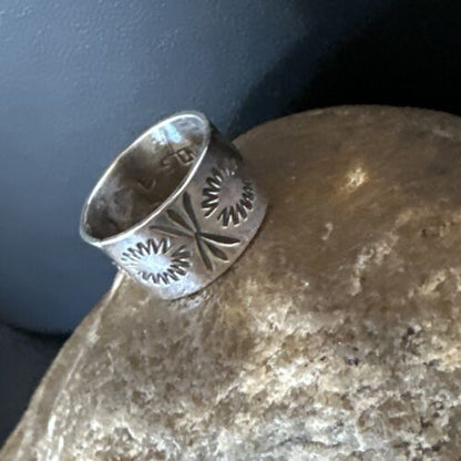 Navajo Stamped Wide Band Ring | Sterling Silver | Sz 5 | Authentic Native American Handmade | 15295