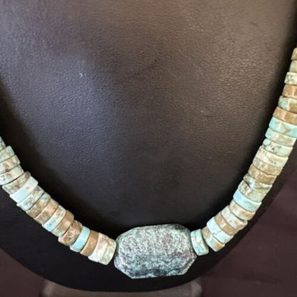 Navajo Turquoise Nugget Heishi Bead Necklace | Sterling Silver | Authentic Native American Handmade | 20" | 17144