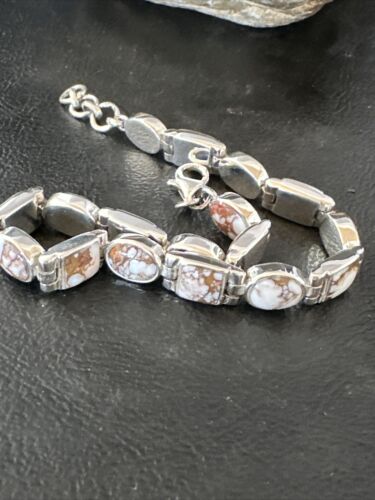 Women's Wild Horse Turquoise Navajo Link Bracelet | Sterling Silver | 8.5" | Authentic Native American Handmade | 16380
